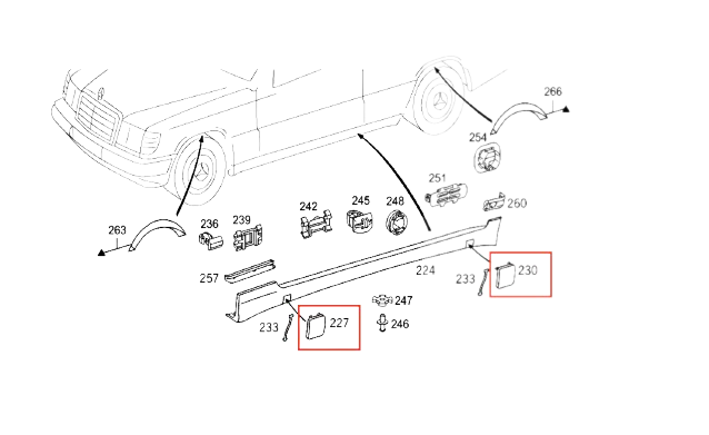 Mercedes W202 Jack Cover Rocker Panel Trim Cap Plug Cover Set of 4 (A2026982330 - A2026982630) — view 2