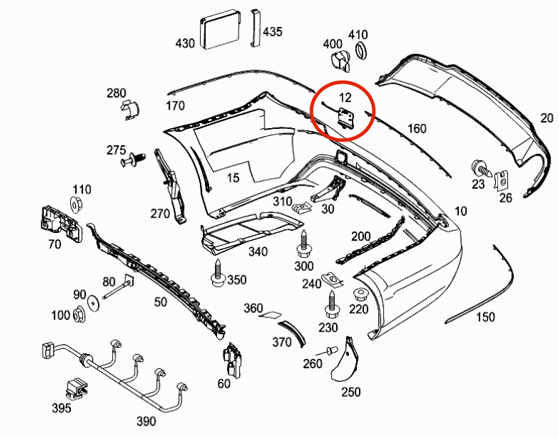 Mercedes W204 Rear Bumper Tow Hook Cover Cap (A2048855723, C-Class 2011-2020) — view 3