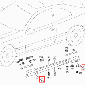Mercedes W208 AMG Rocker Panel Side Skirt Right Jack Covers Set of 4 (Primed, A2086982830 / A2086982930 / A2086985030 / A2086985130) — view 5