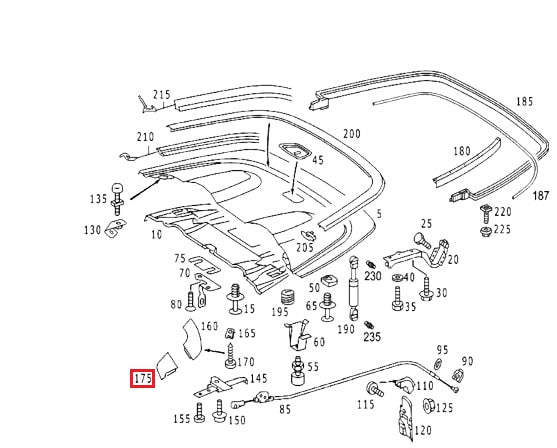 Mercedes W208 CLK Convertible Top Rear Flap Linkage Trim Cover Left or Right (A2086900164 / A2086900264) - All Colours — view 16