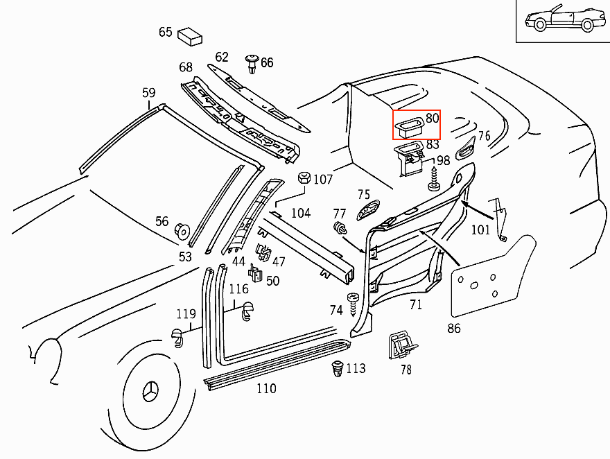 Mercedes W208 CLK Convertible Wind Deflector Cap Left or Right (A208693011 / A208693012) - All Colours — view 4