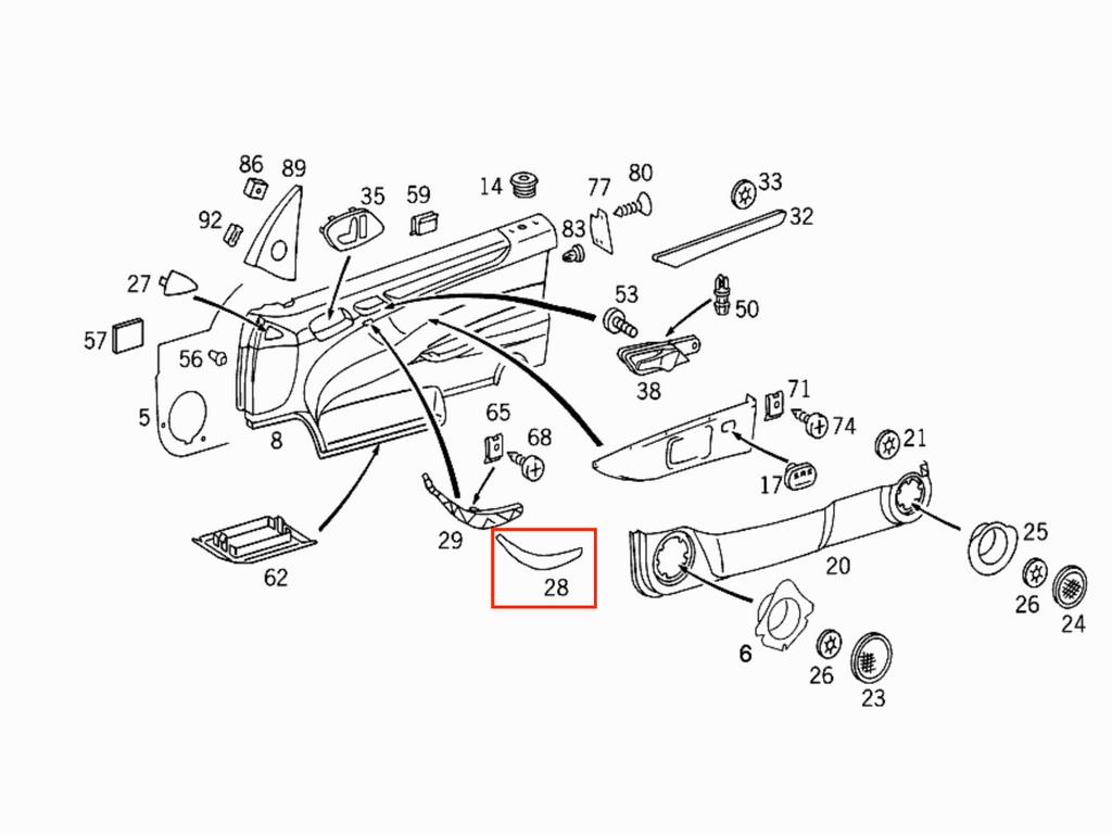 Mercedes W208 CLK Door Handle Top Front Left or Right (A2088100354 / A2088100454) - All Colours — view 6