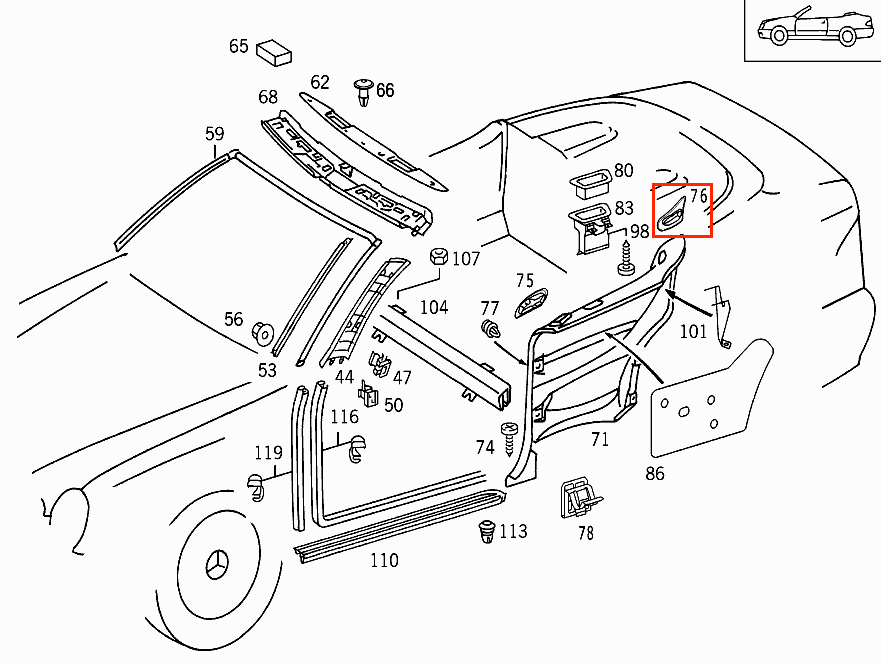 Mercedes W208 CLK Interior Rear Seat Belt Outlet Cover Trim Left or Right (A2086920358 / A2086920458) - All Colours — view 9