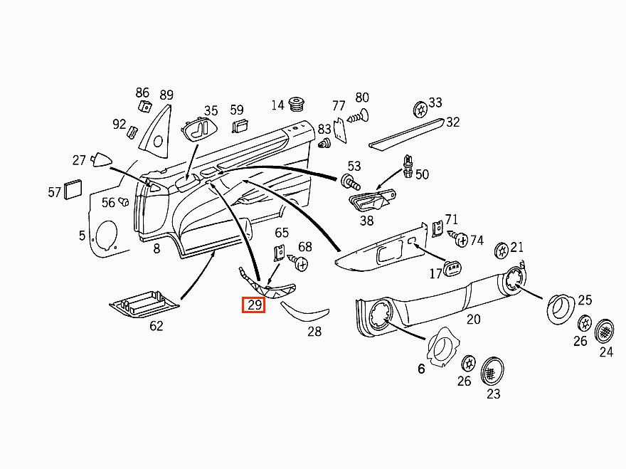 Mercedes W208 CLK Inner Door Pull Handle Left or Right All Colours (A2088100554 / A2088100654) — view 18