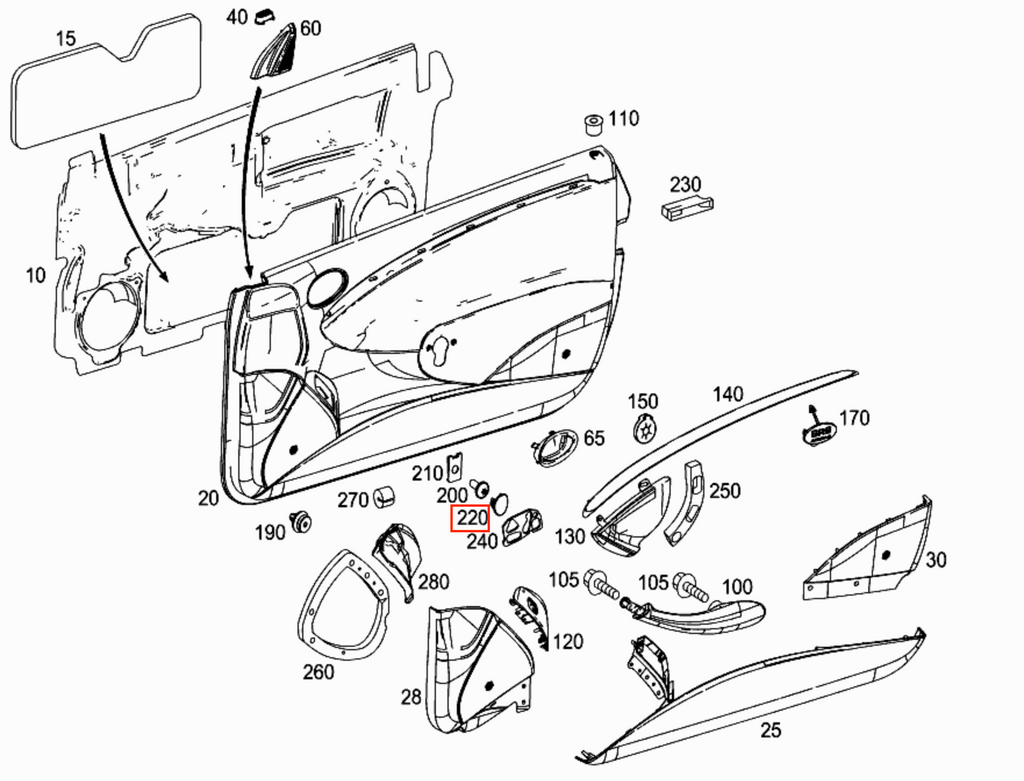 Mercedes W209 CLK Front Door Card Bolt Screw Cap Lid Cover (A2097270588) - All Colours — view 4