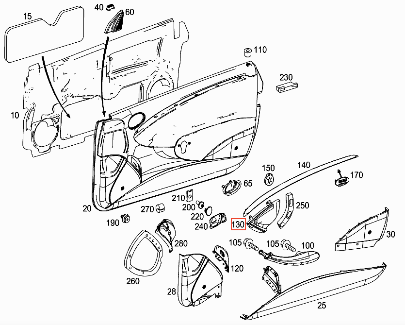 Mercedes W209 CLK Door Trim Cover Left or Right (A2097272128 / A2097272228) - All Colours — view 5