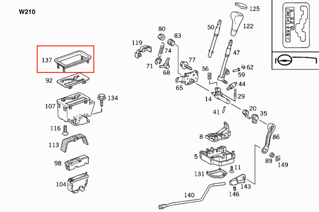 Mercedes W210 W140 Automatic Console Shifter Surround Frame Trim (A1402670988) - Black — view 4