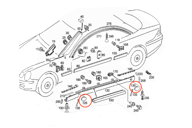W215 CL AMG Jack Cover Rocker Panel Trim Cap Plug Covers - Set of 4 - Mercedes A2156982130 A2156982230 — view 2