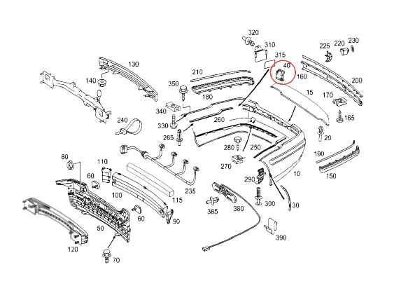 Mercedes W215 CL AMG Rear Bumper Tow Hook Eye Cover - A2158851122 — view 2